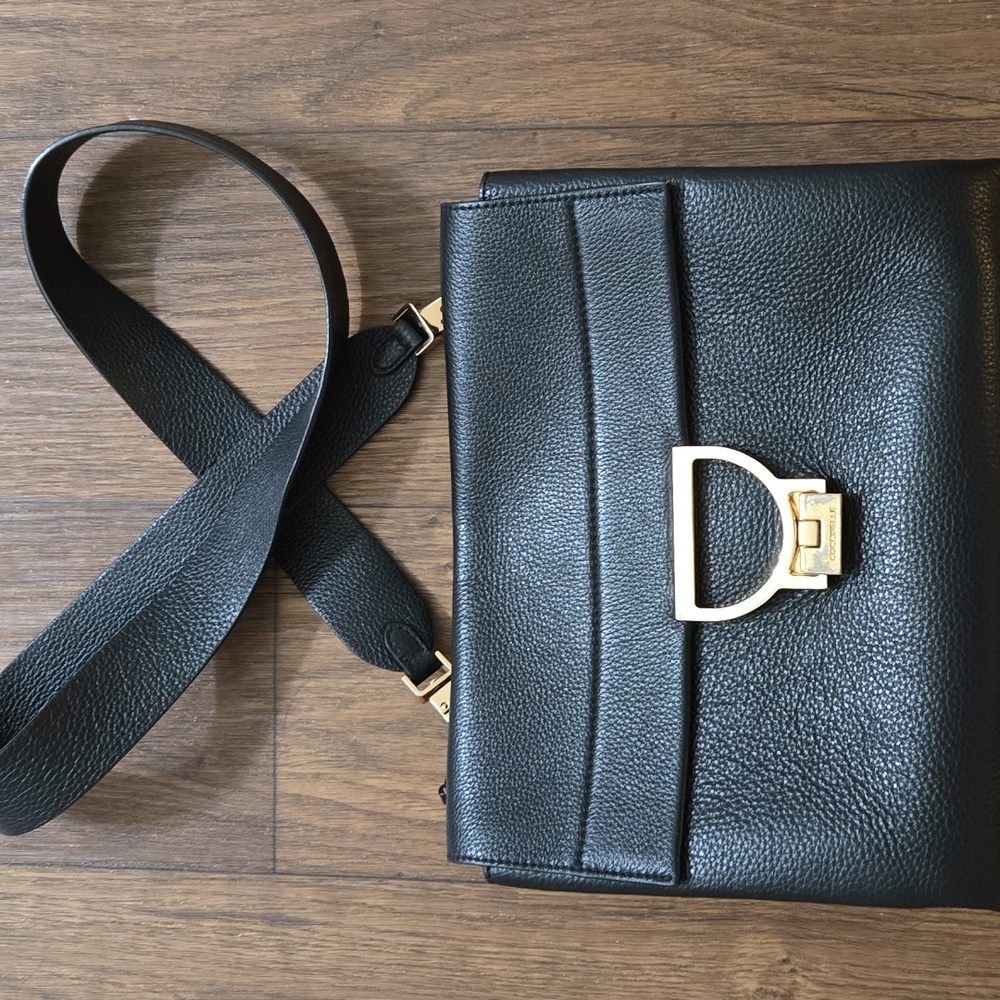 Coccinelle Black Leather Crossbody Bag/ Can Be Worn Front And Back.